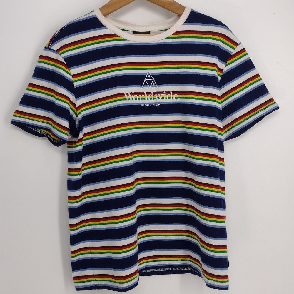 HUF Worldwide Rainbow Striped Embroidered Skate T-Shirt